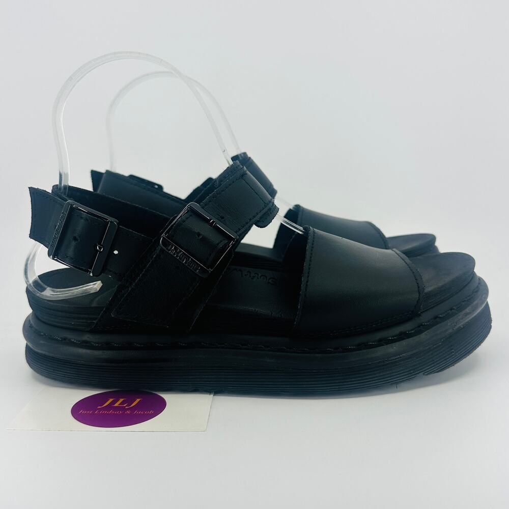 Dr. Martens Women's Voss Black Hydro Leather Adjustable Buckle Sandals Size 7